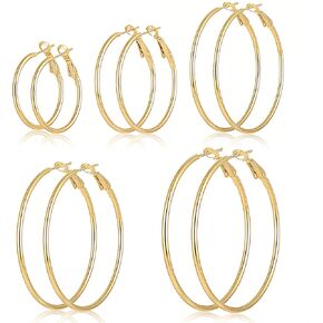 5 أزواج من الأقراط الذهبية للنساء، أقراط ذهبية مضادة للحساسية للنساء، مجموعة أقراط من الفولاذ المقاوم للصدأ، 30/40/50/60/70 ملم in Kuwait