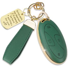 Soft TPU & Leather Key Fob Cover Compatible with Hyundai Ioniq 6 Grandeur GN7 KONA Santa Fe Elantra Tucson Sonata, with Keychain & Metal Blessing Tag (7 Button Pink) in Saudi Arabia