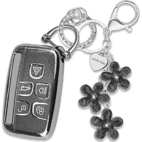 Pink TPU Key Fob Cover with Sakura Flower Keychain Compatible with Land Rover LR2 LR4 Range Rover Evoque Discovery Jaguar XJ XF 2012-2018,XK XE F-TYPE F-PACE 5-Button Smart Key for Women in Saudi Arabia