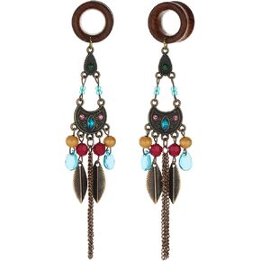 Balala 8mm-22mm Bohemia Owl Beads Tassel Wood Dangle Ear Gauges Piercing Flesh Tunnels Plugs Statement Earrings in Kuwait