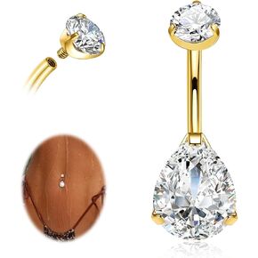 Belly Button Ring G23 Titanium Hypoallergenic 14G Belly Ring Teardrop Navel Piercing Jewelry 10mm/12mm Craved Barbell with Cubic Zircon in Kuwait