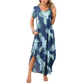 JollieLovin Womens Plus Size Casual Summer Maxi Long Dress Short Sleeve T-Shirt Loose Sun Dress(L-5X) in Kuwait