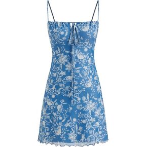 CIDER Summer Floral Mini Dress Casual Cute Vacation Beach Sundress Square Neck Short Dress in Saudi Arabia