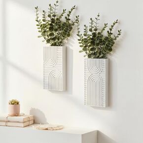 2 Pack Modern Farmhouse Wall Decor Wood Planter Vase with Artificial Eucalyptus Farmhouse Bohemian Hanging Wall Decor for Bathroom Dinning Room Living Room Hallway Bedroom(White) in Saudi Arabia