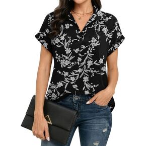 Askyes Women's V Neck Drop Short Sleeve Summer Blouses Chiffon Dressy Casual Work Shirts Tops in Kuwait