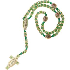 Our Lady of Guadalupe Rosary Necklace for Men & Women Mexican Green Crystal Beaded Catholic Prayer Beads with Gold-Tone Virgin Mary Cross Pendant Religious Spiritual jewelry Gift in Saudi Arabia