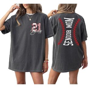 Comfort Shirt Colors Custom Senior Baseball Mom Shirt, Personalized Name and Number Back Print Tee, Graduation Baseball Mom Tshirt, Game Day Sports Fan Top for Women in Kuwait