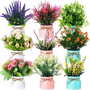 9 Pcs Artificial Pot Flowers Small Fake Plants in Vase Artificial Faux Potted Plants with Flowers Tabletop Faux Spring Centerpiece for Wedding Farmhouse Home Table Decor in Saudi Arabia