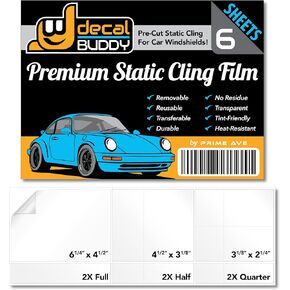 Windshield Sticker Decal Shield for Easy Application, Removable & Reuseable | No Residue Mess | Optical Clarity | 6 Sheets w/ 3 Pre-Cut Sizes (1 Pack - 6 Sheets with 3 Precision-Cut Sizes) in Kuwait
