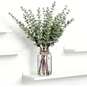Artificial Eucalyptus Stems in Glass Vase with Faux Water, 17.5" Faux Greenery for Vase,Fake Plants for Bathroom Decor Farmhouse Room Decor Table Decorations Home Decor Wedding (Sage Green) in Saudi Arabia