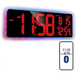 ساعة حائط رقمية LED كبيرة الحجم بتقنية البلوتوث مقاس 16.5 بوصة من TXL، ساعة مؤقت للعد لأعلى/لأسفل مع إضاءة محيطة، ساعة حائط ذات سطوع قابل للتعديل للمنزل والمكتب وصالة الألعاب الرياضية وكبار السن، التوقيت الصيفي التلقائي in Kuwait