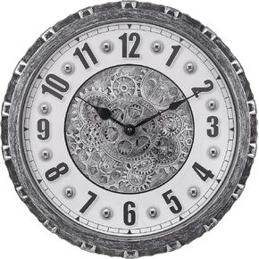 Moving Gears Wall Clock, 15 Inch Modern Gear Rotating Wall Clock Old Style Rustic Unique Vintage Industrial Clock for Living Room Decor Home Farmhouse (Vintage Silver) in Saudi Arabia