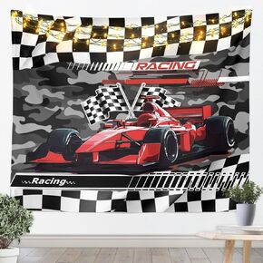 Red Race Car Kids Tapestry,Racing Flags Extreme Sports Games Wall Tapestries,Boys Men Room Decor,Geometric Checkered Patchwork Wall Hanging,Black Camo Home Wall Decor,Large 59.1 x 82.7 Inches in Kuwait