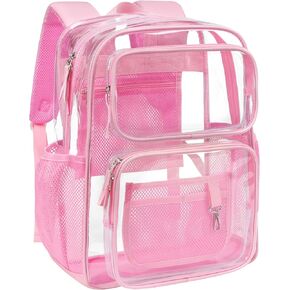 PACKISM Clear Backpack for girls - 17 inch Large Heavy Duty Bookbag for School, Reinforced See Through PVC Transparent Backpack for Students, Cute Pink (Age 12+) in Kuwait