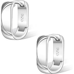 أقراط حلقية من الفضة الاسترليني/الذهب للنساء، أقراط حلقية صغيرة مربعة من الفضة/الذهب لا تسبب الحساسية، حلق على شكل حرف U Huggie Hoops in Kuwait