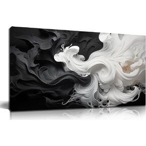 لوحة فنية جدارية تجريدية باللونين الأبيض والأسود لغرفة المعيشة، لوحة مطبوعة على قماش محايدة حديثة وبسيطة، صورة زخرفية لديكور الحائط، عمل فني لغرفة النوم وغرفة الطعام والمكتب المنزلي، مقاس 40 × 20 بوصة in Kuwait