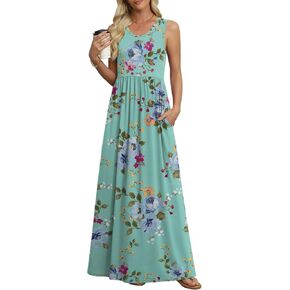 AYIFU Women's Summer Sleeveless Loose Maxi Dress Casual Long Dresses with Pockets in Kuwait