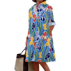 BDAILKA Women's Shirt Dress Casual Midi Dress Button Down V Neck Fit A-Line Shirt Dresses in Saudi Arabia