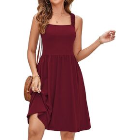 فستان Naggoo الصيفي للسيدات بدون أكمام ورقبة مربعة وخصر عالي وفستان قصير على شكل حرف A in Kuwait