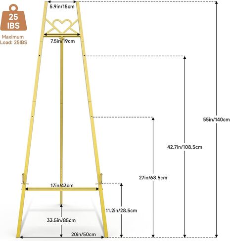 حامل حامل ذهبي مقاس 56 بوصة للعلامة، حامل عرض عالي التحمل مع سلسلة قابلة للتعديل، حامل فني بتصميم مغلف على شكل قلب للوحات، لافتة الزفاف، الملصقات، المرايا، الأعمال الفنية in Kuwait