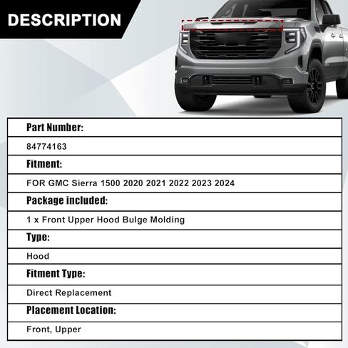 غطاء أمامي للشبكة العلوية من SecosAutoparts متوافق مع GMC Sierra 1500 2020 2021 2022 2023 2024 استبدال #84774163 in Saudi Arabia