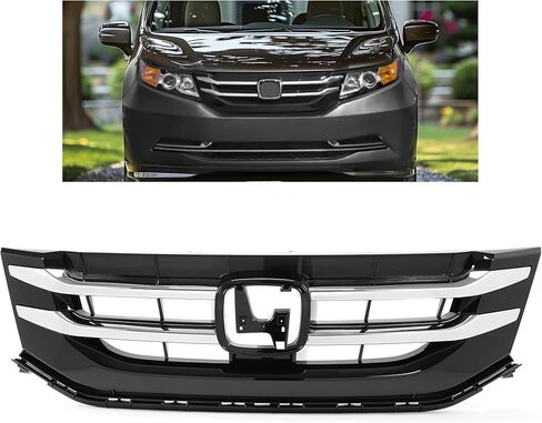Front Grille Compatible with 2014-2017 Honda Odyssey Replacement for HO1200220 Black+Silvery Bumper Grill w/Chrome Strips Plastic in Kuwait