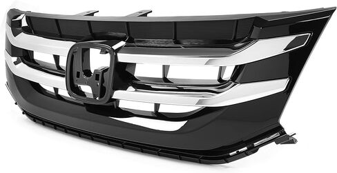Front Grille Compatible with 2014-2017 Honda Odyssey Replacement for HO1200220 Black+Silvery Bumper Grill w/Chrome Strips Plastic in Kuwait