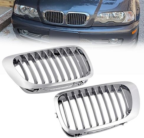 Pair Chrome Front Kidney Grill Grille Single Slat Replacement for 1999-2002 BMW E46 3 Series 325Ci 330Ci 2-Door Coupe/Convertible Pre-facelift in Saudi Arabia