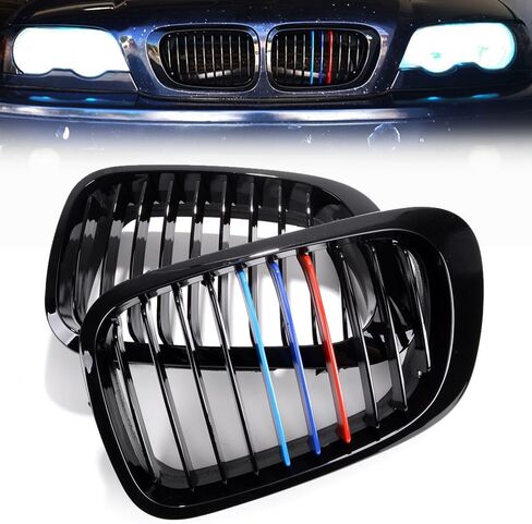 Pair Chrome Front Kidney Grill Grille Single Slat Replacement for 1999-2002 BMW E46 3 Series 325Ci 330Ci 2-Door Coupe/Convertible Pre-facelift in Saudi Arabia