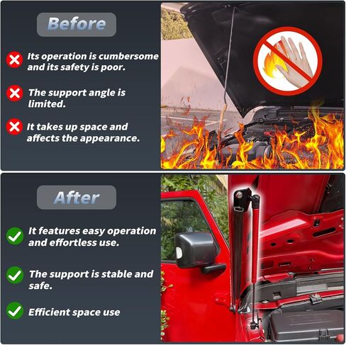 Hood Struts for Jeep Wrangler JL 2018-2025 & Gladiator JT 2020-2025 Premium Front Bonnet Lift Support Spring Kit 2-Piece Heavy Duty Hydraulic Prop Rod Replacement Easy Installation Upgrade in Kuwait