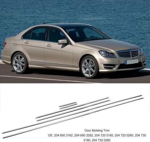 Chrome Body Side Door Trim Set, 6pcs, Fit for C Class W204 Sedan 2008 to 2014, Enhanced Exterior Styling in Saudi Arabia