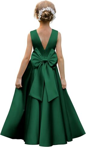 Satin Flower Girl Dresses for Wedding Pearls Backless Princess Pageant Dress with Bow Floor Length Prom Ball Gowns in Saudi Arabia