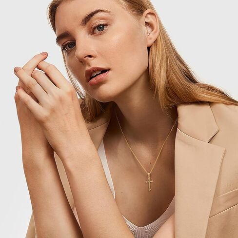 قلادة متقاطعة من الذهب عيار 14 قيراط للنساء قلادة سلسلة ذهبية بسيطة للنساء قلادة قلادة 22 مم in Kuwait