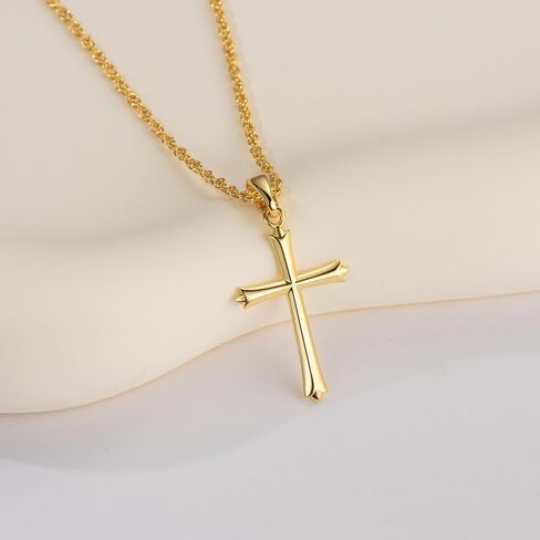 قلادة متقاطعة من الذهب عيار 14 قيراط للنساء قلادة سلسلة ذهبية بسيطة للنساء قلادة قلادة 22 مم in Kuwait