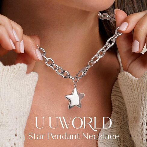 Chunky Gold Necklace with Star Pendant for Women,18K Gold Plated Stainless Steel Sweatproof Non Tarnish Hypoallergenic Chain,Trendy Chunky Necklaces for Women,Star Necklace Fashion Statement Jewelry in Saudi Arabia