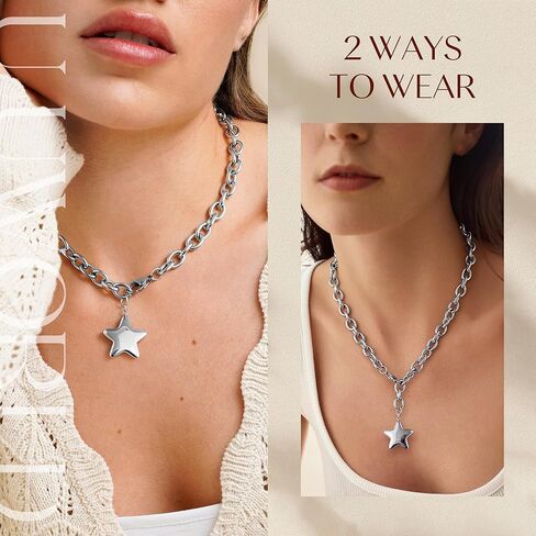 Chunky Gold Necklace with Star Pendant for Women,18K Gold Plated Stainless Steel Sweatproof Non Tarnish Hypoallergenic Chain,Trendy Chunky Necklaces for Women,Star Necklace Fashion Statement Jewelry in Saudi Arabia