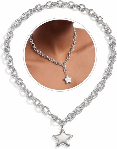 Chunky Gold Necklace with Star Pendant for Women,18K Gold Plated Stainless Steel Sweatproof Non Tarnish Hypoallergenic Chain,Trendy Chunky Necklaces for Women,Star Necklace Fashion Statement Jewelry in Saudi Arabia
