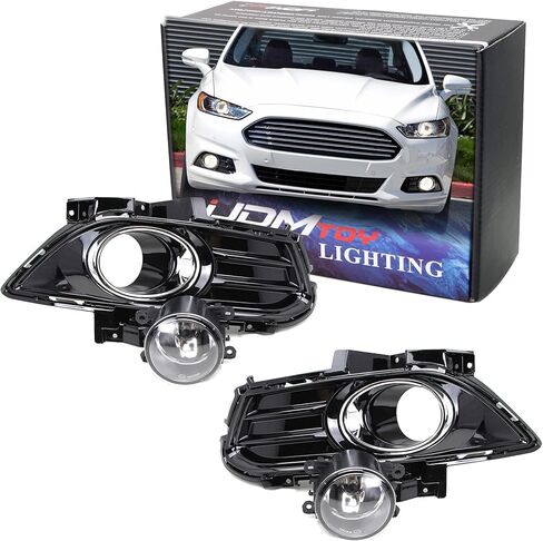 مجموعة كاملة من iJDMTOY لأضواء الضباب ذات العدسات الشفافة مع مصابيح الهالوجين ومفتاح تشغيل/إيقاف الأسلاك وأغطية/دعامات لإطار الزينة المتوافقة مع Ford Fusion 2013-2016 in Kuwait