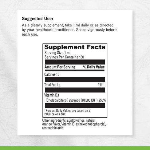 DAVINCI Labs Liquid Vitamin D3 10,000 IU - Dietary Supplement to Support Bone Health, Blood Pressure, Calcium Balance and Immune System* - with Vitamin D3 10,000 IU - Gluten-Free - Vegetarian - 30 ml in Kuwait