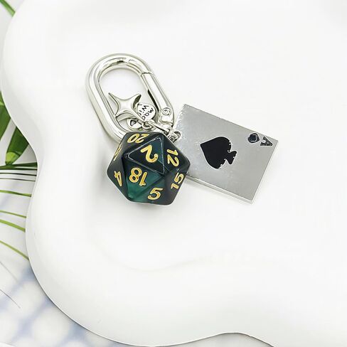 سلسلة مفاتيح Dice y2k، حقيبة يد لطيفة ومبتكرة وحقيبة يد فضية ساحرة d20 نجمة، مستلزمات حفلات بونكو بموضوع الكازينو، ديكورات مضحكة مع الآس البستوني (قطعتان) in Kuwait