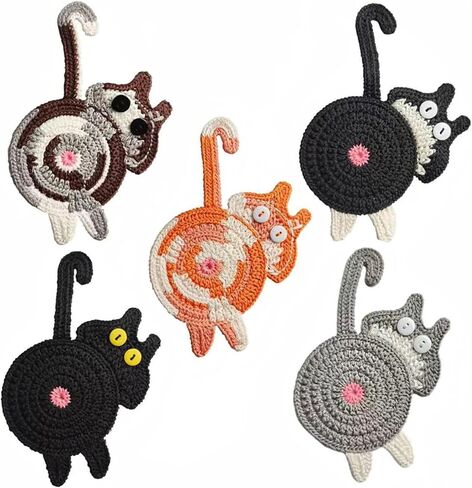 5 قطع من قواعد أكواب القطط للمشروبات، قواعد أكواب كروشيه غير قابلة للانزلاق، لمحبي القطط، حماية متينة لسطح الطاولة للقهوة والشاي وديكور المنزل in Kuwait