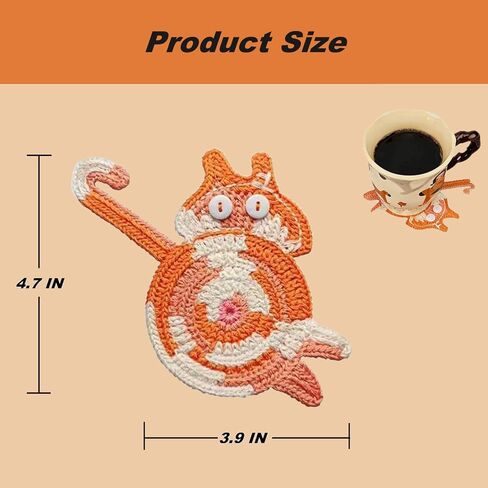 5 قطع من قواعد أكواب القطط للمشروبات، قواعد أكواب كروشيه غير قابلة للانزلاق، لمحبي القطط، حماية متينة لسطح الطاولة للقهوة والشاي وديكور المنزل in Kuwait