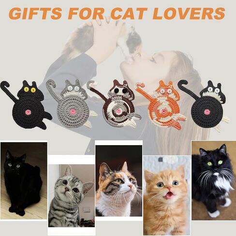 5 قطع من قواعد أكواب القطط للمشروبات، قواعد أكواب كروشيه غير قابلة للانزلاق، لمحبي القطط، حماية متينة لسطح الطاولة للقهوة والشاي وديكور المنزل in Kuwait