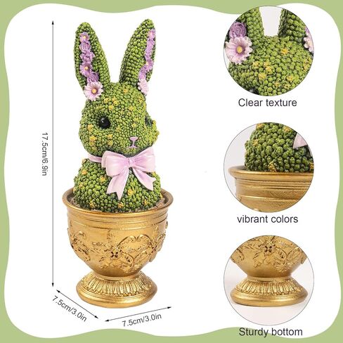 Easter Bunny Topiary Figurines, 6.9" Resin Green Bunny Shaped Topiary Tree Tabletop Decor, Indoor Spring Moss Rabbit Statue Table Top Centerpiece Mantel Shelf Office Desk Decorations for Home in Kuwait