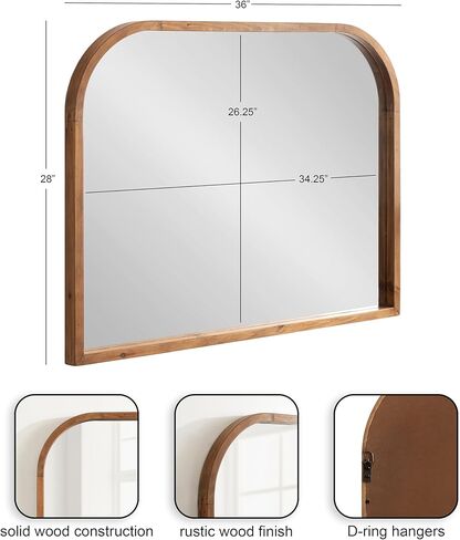 Kate and Laurel Occonor Modern Wooden Arched Mirror, 36 x 28, Rustic Brown, Transitional Arch Wall Mirror with Geometric Shape for Use as Bathroom Mirror for Vanity or Fireplace Mantel Mirror in Saudi Arabia