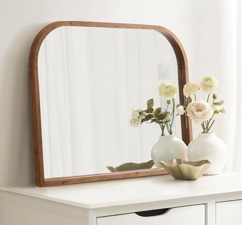 Kate and Laurel Occonor Modern Wooden Arched Mirror, 36 x 28, Rustic Brown, Transitional Arch Wall Mirror with Geometric Shape for Use as Bathroom Mirror for Vanity or Fireplace Mantel Mirror in Saudi Arabia