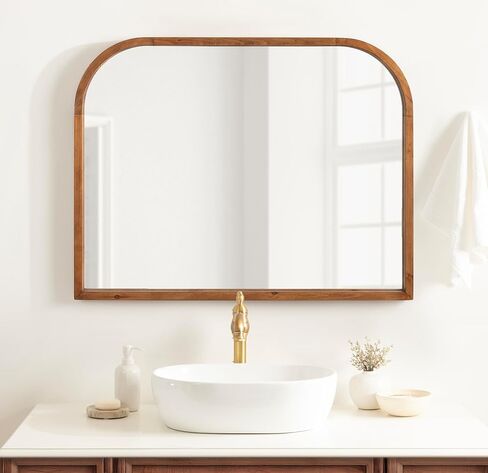 Kate and Laurel Occonor Modern Wooden Arched Mirror, 36 x 28, Rustic Brown, Transitional Arch Wall Mirror with Geometric Shape for Use as Bathroom Mirror for Vanity or Fireplace Mantel Mirror in Saudi Arabia