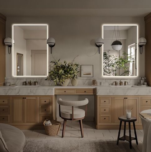 LED Bathroom Mirror with Lights, 36x28 Inch Frameless Backlit Mirror, Larger Anti-Fog Area, Dimmable Vanity Mirror with Memory Function, CRI95+, 3 Colors, UL Listed, Waterproof, Horizontal/Vertical in Kuwait