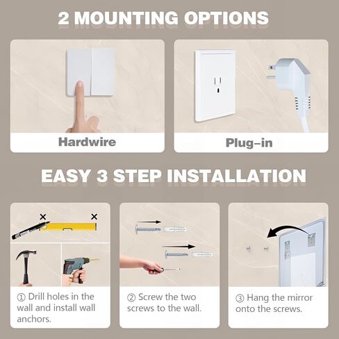 LED Bathroom Mirror with Lights, 36x28 Inch Frameless Backlit Mirror, Larger Anti-Fog Area, Dimmable Vanity Mirror with Memory Function, CRI95+, 3 Colors, UL Listed, Waterproof, Horizontal/Vertical in Kuwait