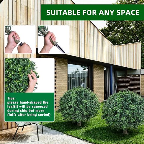 كرة توبياري من خشب البقس الاصطناعي، شجيرات وهمية - شجيرات مقاومة للأشعة فوق البنفسجية مُصنفة بارتفاع سهل الدفع في النبات الأرضي، تبدو رائعة في المزارع في أي مكان، ديكور داخلي وخارجي، عبوة من قطعتين in Kuwait